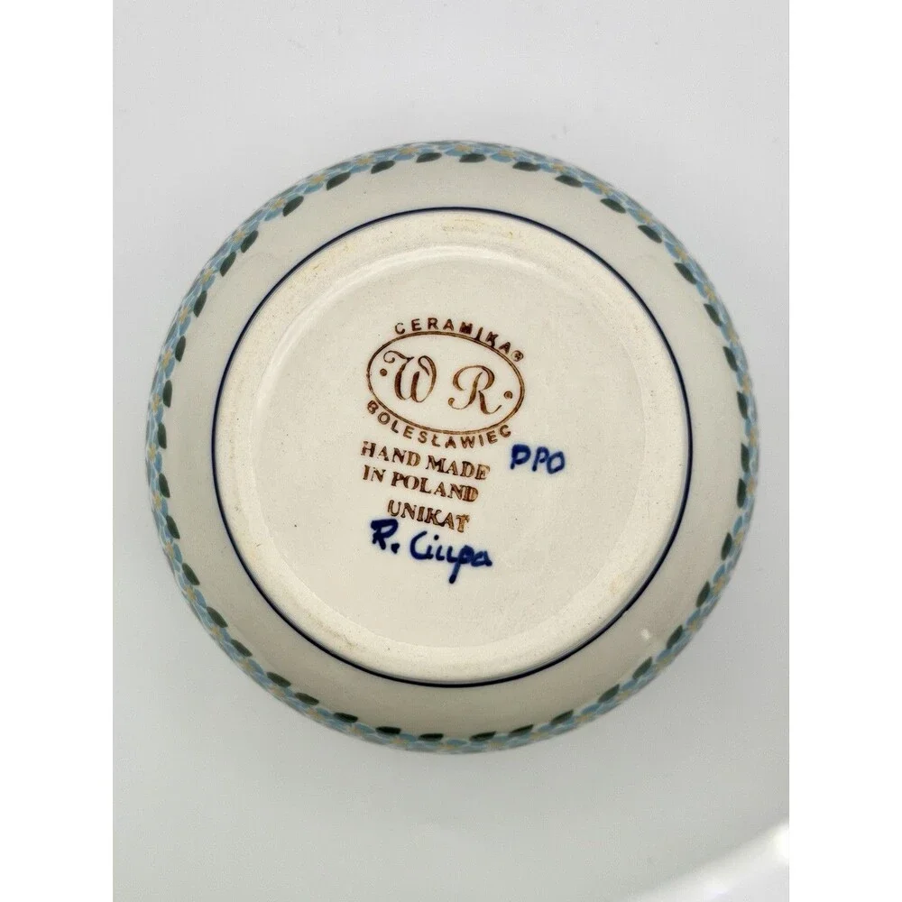 Ceramika Boleslawiec Handmade Blue & White Floral Ceramic Jar with Lid 6” Dia